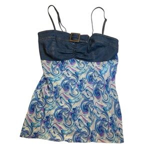 Metrostyle Blue purple stretch Tan Top women Size 16T vintage Y2K Printed